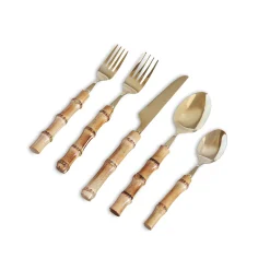 VIDA Bamboo Flatware Set of 5 (Gold and Natural)