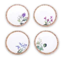 VIDA Bamboo Floral Salad Plates Set of 4 (White and Multi)