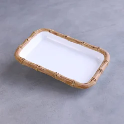 VIDA Bamboo Guest Towel Holder (White and Natural)