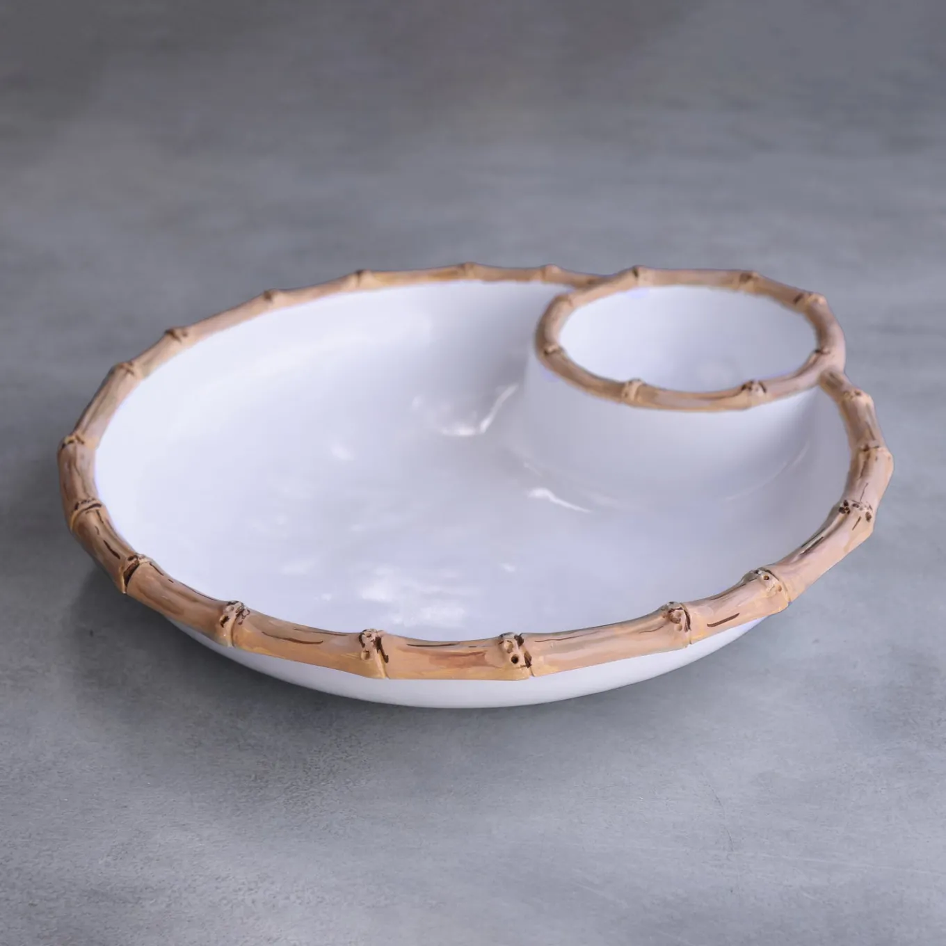 VIDA Bamboo Large Chip & Dip Bowl (White and Natural)