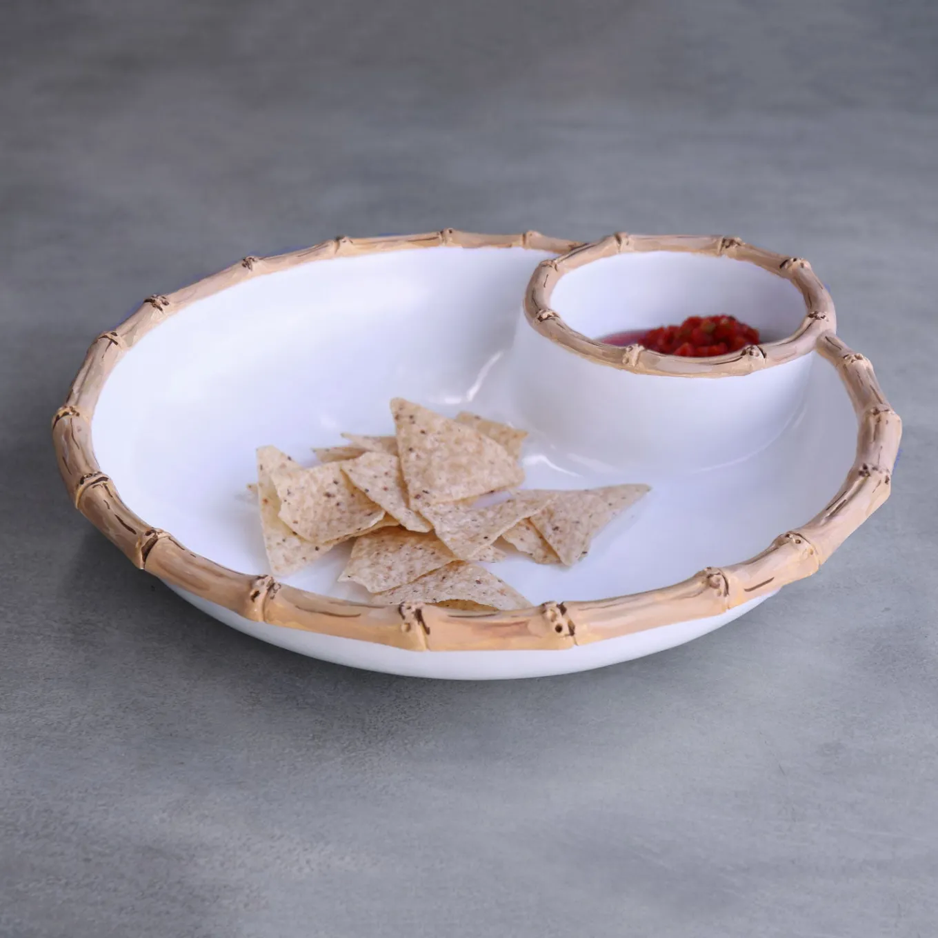 VIDA Bamboo Large Chip & Dip Bowl (White and Natural)