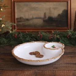 VIDA Bamboo Large Chip & Dip Bowl (White and Natural)