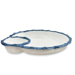 VIDA Bamboo Large Chip and Dip Bowl (White and Blue)