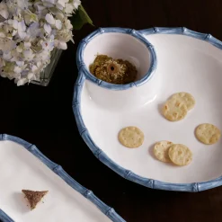 VIDA Bamboo Large Chip and Dip Bowl (White and Blue)