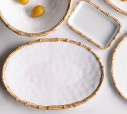 VIDA Bamboo Large Oval Platter (White and Natural)
