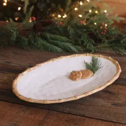 VIDA Bamboo Large Oval Platter (White and Natural)