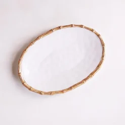 VIDA Bamboo Large Oval Platter (White and Natural)