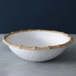 VIDA Bamboo Large Salad Bowl (White and Natural)