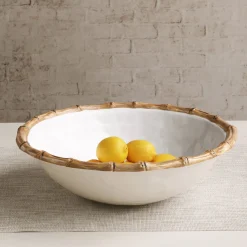 VIDA Bamboo Large Salad Bowl (White and Natural)