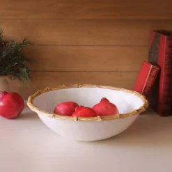 VIDA Bamboo Large Salad Bowl (White and Natural)