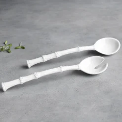 VIDA Bamboo Large Salad Servers (White)