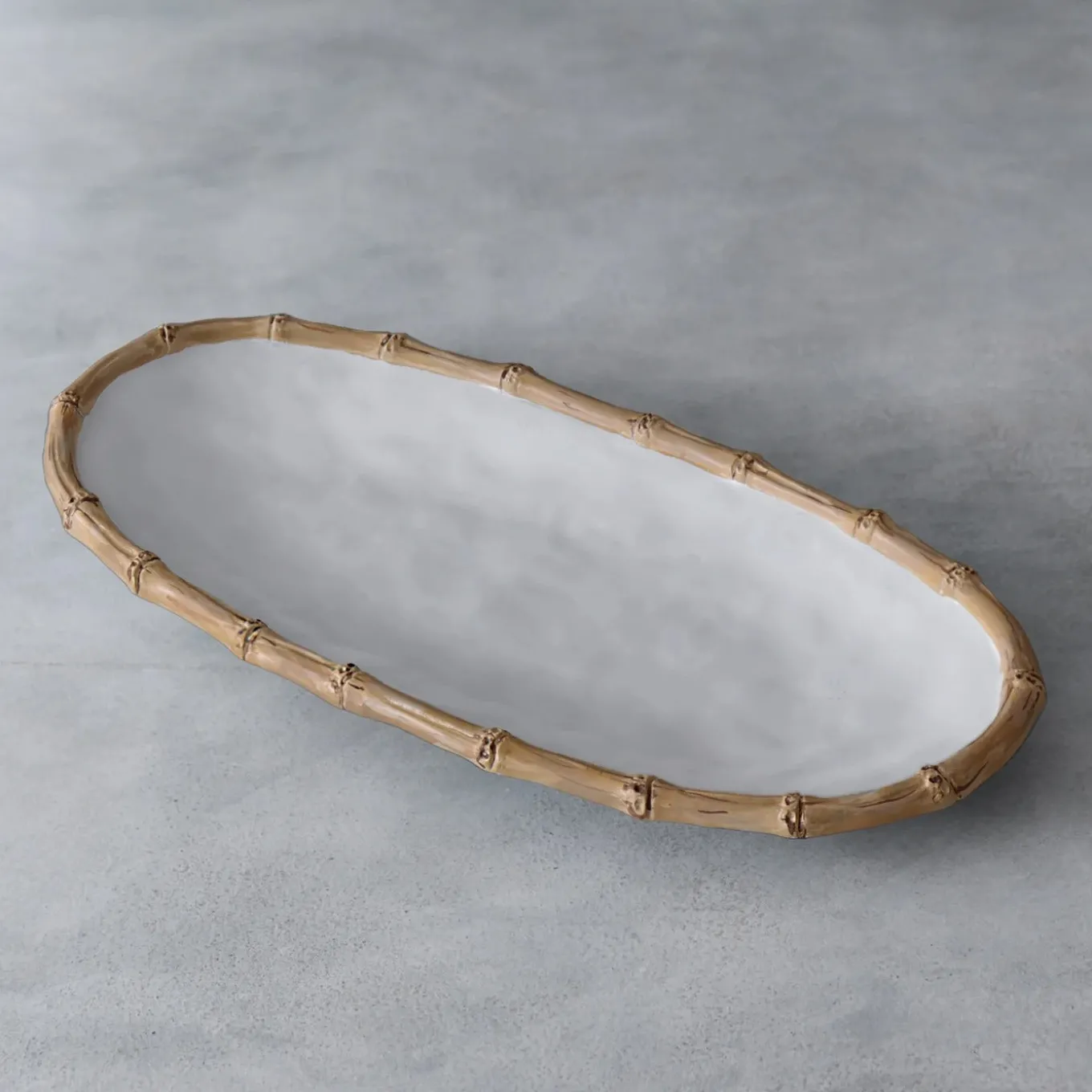 VIDA Bamboo Medium Oval Platter (White and Natural)