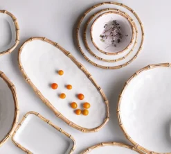 VIDA Bamboo Medium Oval Platter (White and Natural)