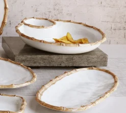 VIDA Bamboo Medium Oval Platter (White and Natural)