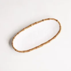 VIDA Bamboo Medium Oval Platter (White and Natural)
