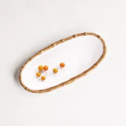VIDA Bamboo Medium Oval Platter (White and Natural)