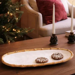 VIDA Bamboo Medium Oval Platter (White and Natural)
