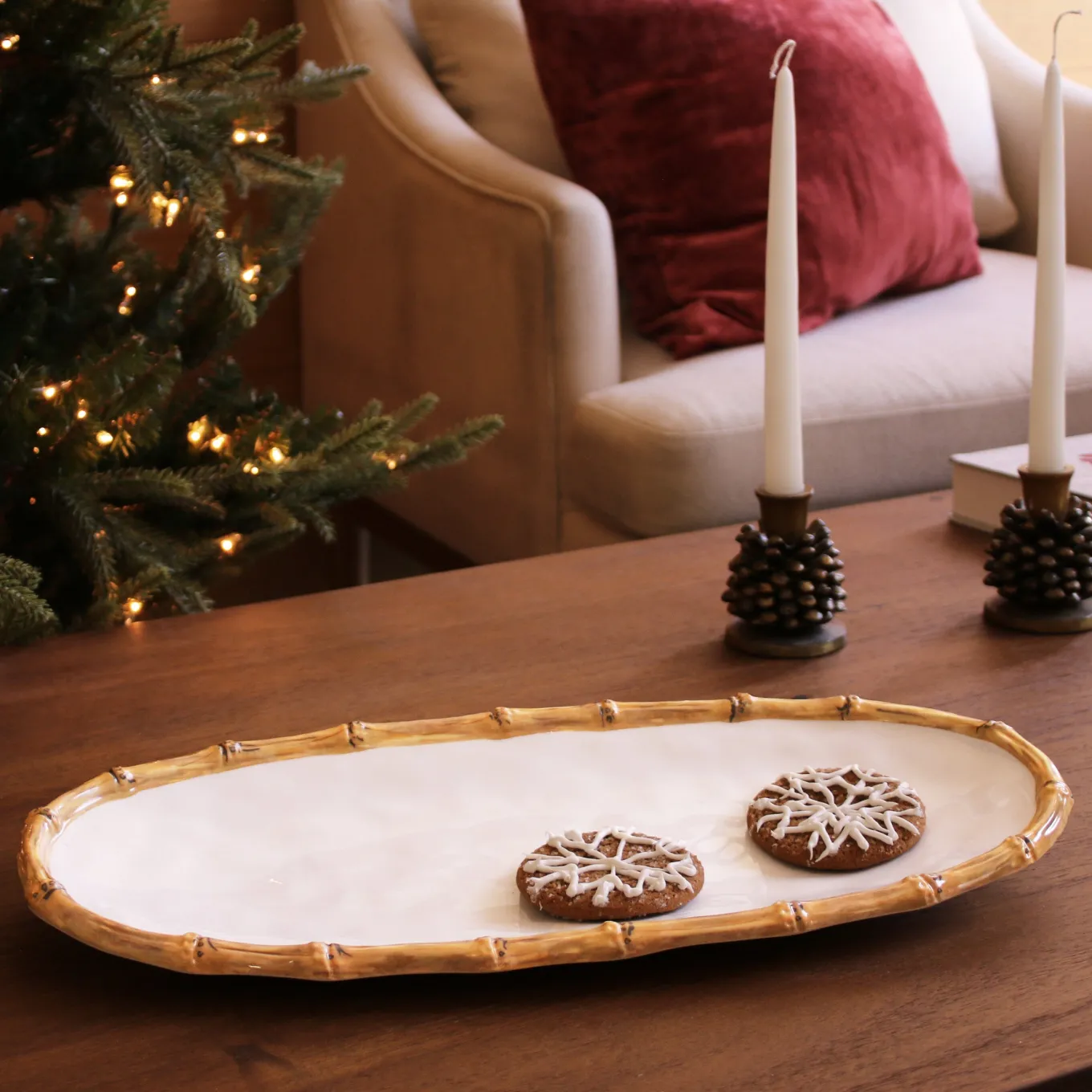 VIDA Bamboo Medium Oval Platter (White and Natural)