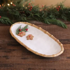 VIDA Bamboo Medium Oval Platter (White and Natural)