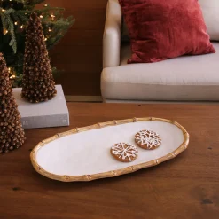 VIDA Bamboo Medium Oval Platter (White and Natural)