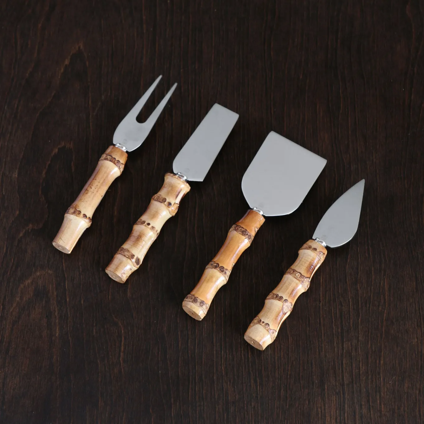 VIDA Bamboo Stainless Cheese Set of 4 (Silver and Natural)