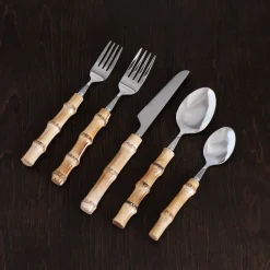 VIDA Bamboo Stainless Flatware II Set of 5 (Silver and Natural)