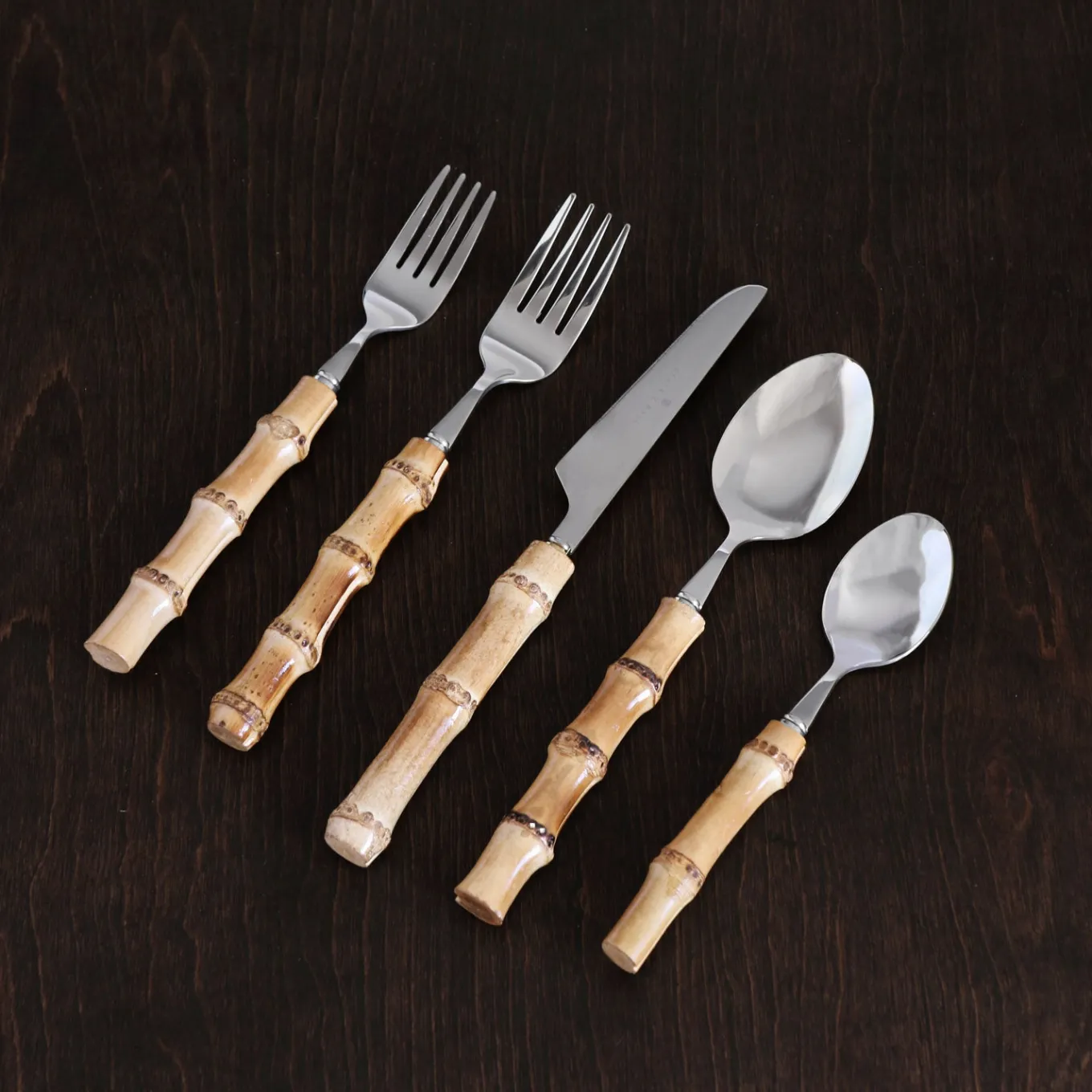 VIDA Bamboo Stainless Flatware II Set of 5 (Silver and Natural)