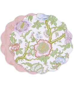 VIDA Blooms & Branches Reversible Round Placemats Set of 4 Pastel Pink