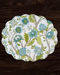 VIDA Blooms & Branches Reversible Round Placemats Set of 4 Teal & Gree