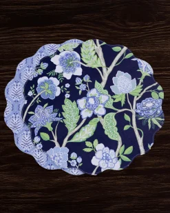 VIDA Blooms & Branches Reversible Round Placemats Set of 4 Navy & Gree