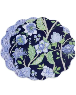 VIDA Blooms & Branches Reversible Round Placemats Set of 4 Navy & Gree