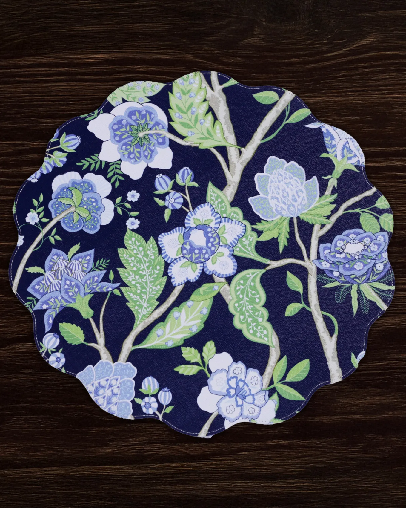 VIDA Blooms & Branches Reversible Round Placemats Set of 4 Navy & Gree