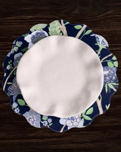 VIDA Blooms & Branches Reversible Round Placemats Set of 4 Navy & Gree