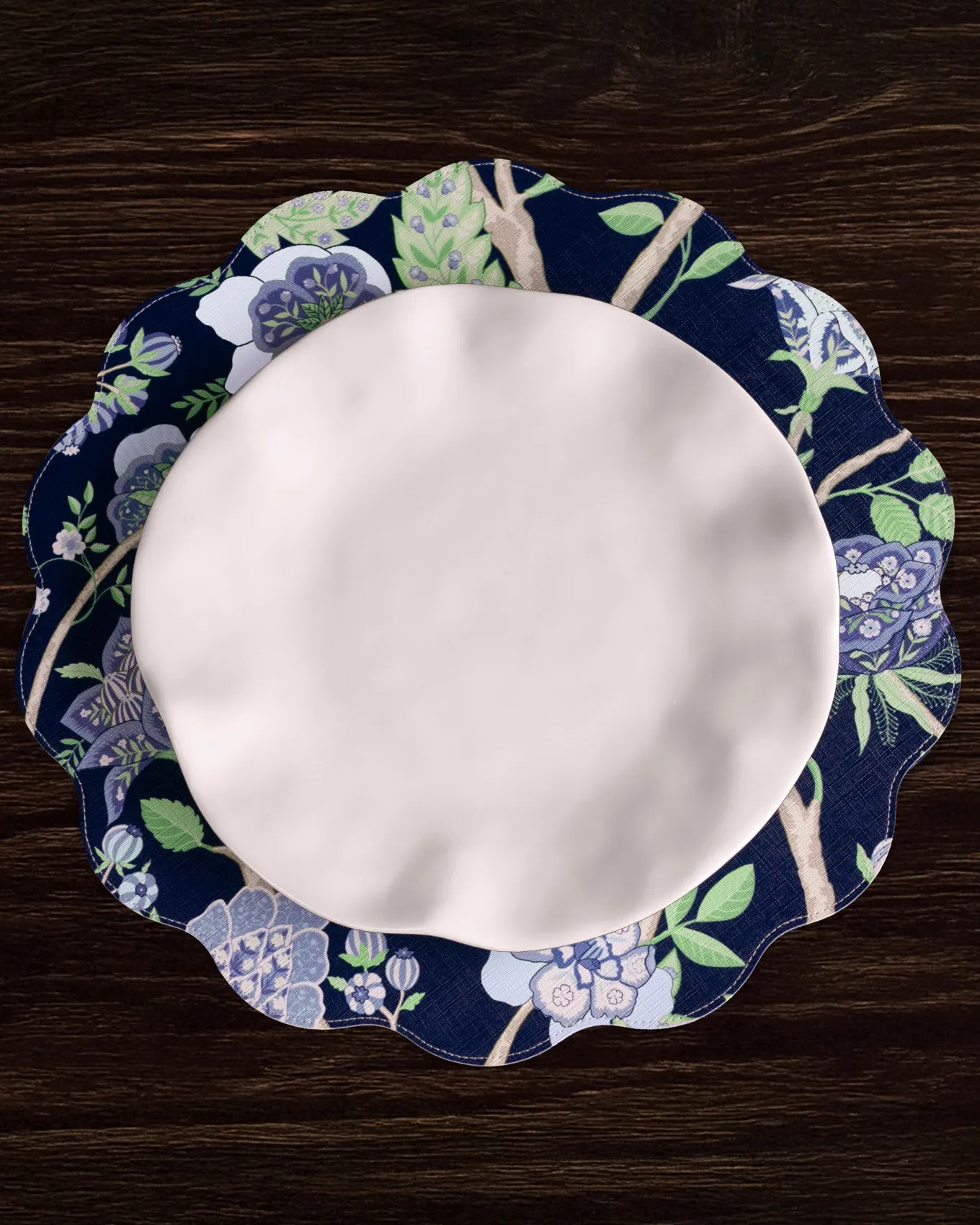 VIDA Blooms & Branches Reversible Round Placemats Set of 4 Navy & Gree