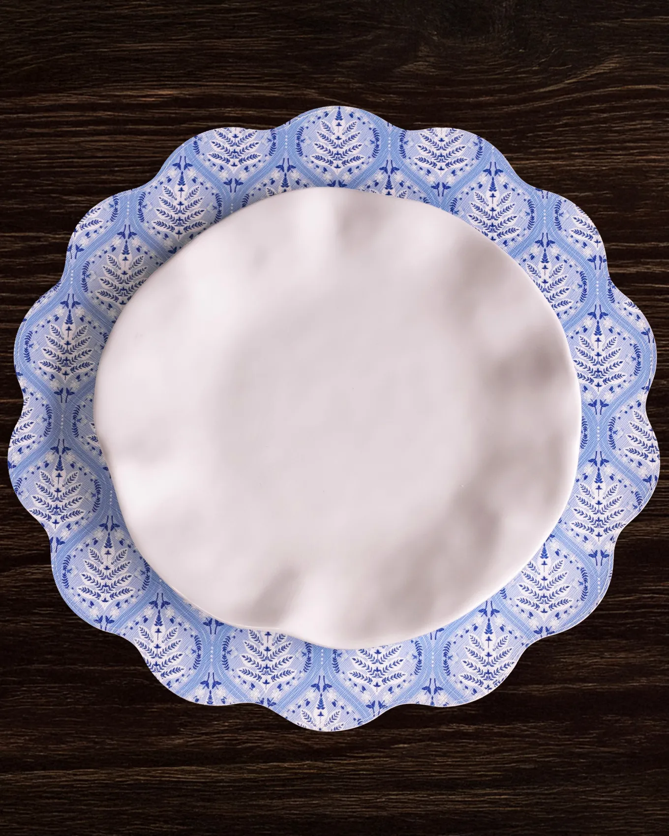 VIDA Blooms & Branches Reversible Round Placemats Set of 4 Navy & Gree