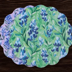 VIDA Bluebells & Flowers Reversible Round Placemats Set of 4 (Pink & G