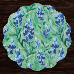 VIDA Bluebells & Flowers Reversible Round Placemats Set of 4 (Pink & G