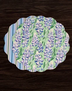 VIDA Bluebonnet & Stripes Reversible Round Placemats Set of 4 Blue & G