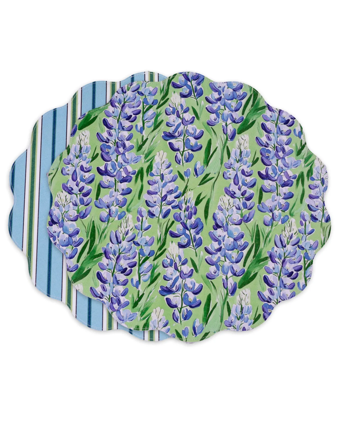 VIDA Bluebonnet & Stripes Reversible Round Placemats Set of 4 Blue & G