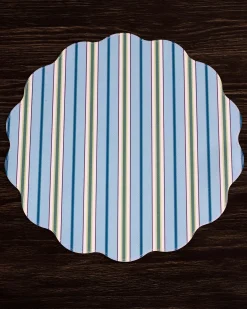 VIDA Bluebonnet & Stripes Reversible Round Placemats Set of 4 Blue & G