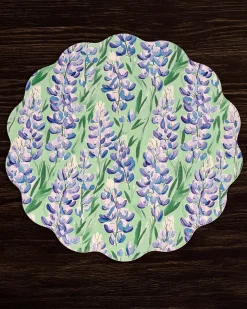 VIDA Bluebonnet & Stripes Reversible Round Placemats Set of 4 Blue & G