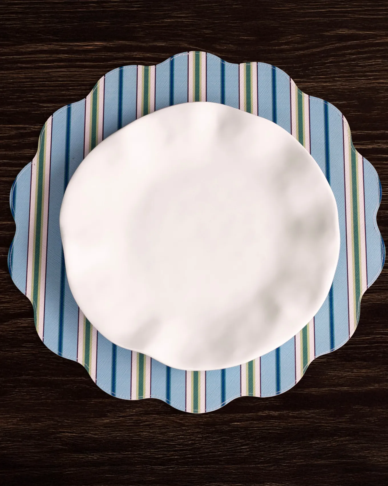 VIDA Bluebonnet & Stripes Reversible Round Placemats Set of 4 Blue & G