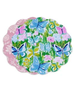 VIDA Butterfly Garden & Flowers Reversible Round Placemats Set of 4 Pa