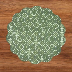 VIDA Cabbage Roses and Trellis Reversible Round Placemats Set of 4 Gre