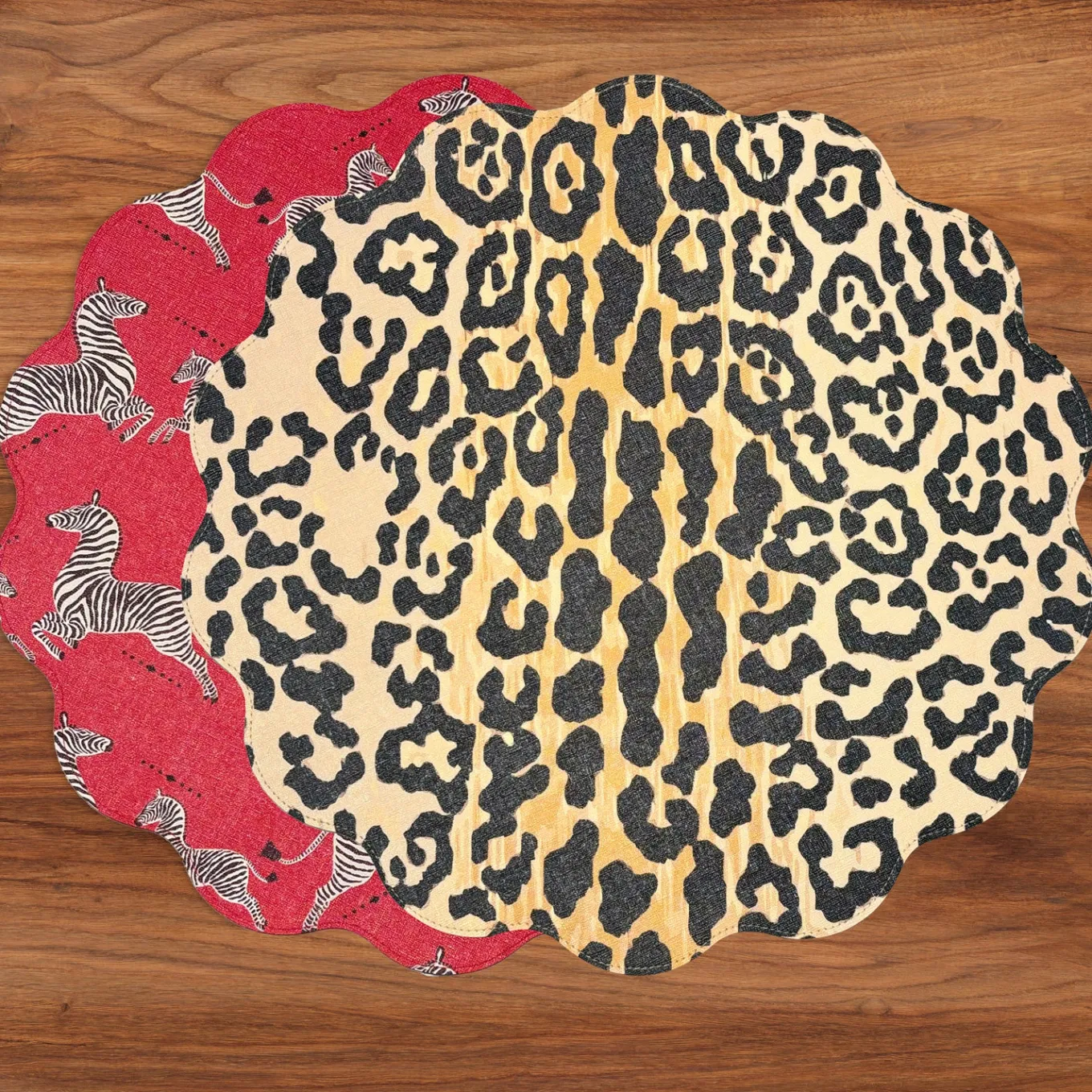 VIDA Cheetah and Zebra Reversible Round Placemats Set of 4 Red & Black