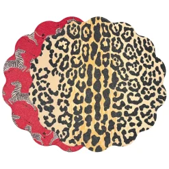 VIDA Cheetah and Zebra Reversible Round Placemats Set of 4 Red & Black