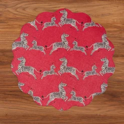 VIDA Cheetah and Zebra Reversible Round Placemats Set of 4 Red & Black