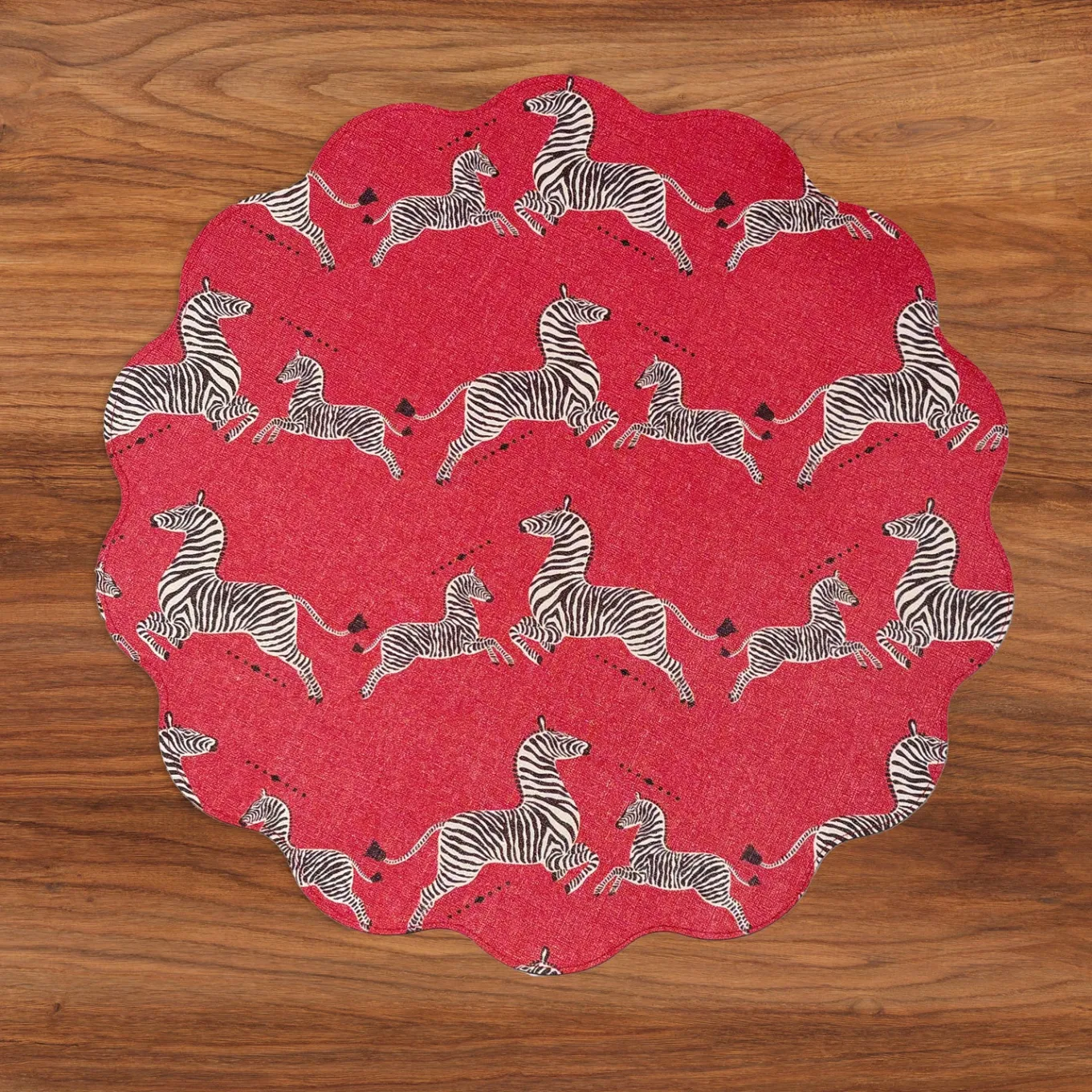 VIDA Cheetah and Zebra Reversible Round Placemats Set of 4 Red & Black