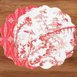 VIDA Chinoiserie and Trellis Reversible Round Placemats Set of 4 Red &