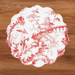 VIDA Chinoiserie and Trellis Reversible Round Placemats Set of 4 Red &